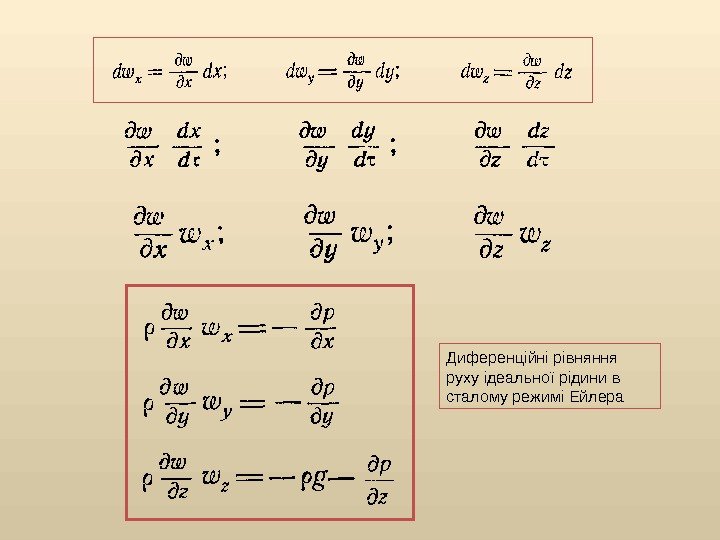 Диференційні рівняння руху ідеальної рідини в сталому режимі Ейлера 