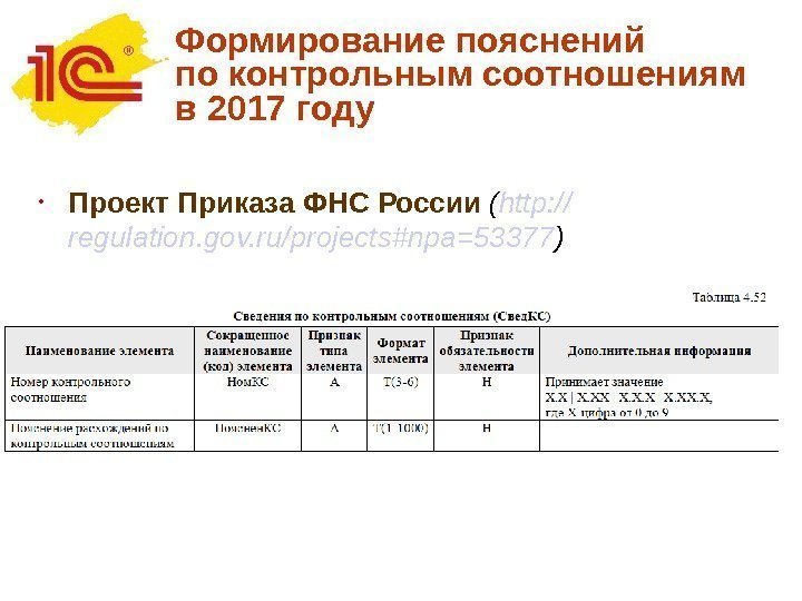 Формирование пояснений по контрольным соотношениям в 2017 году • Проект Приказа ФНС России (