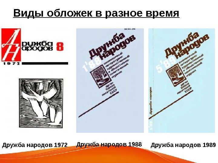 Виды обложек в разное время Дружба народов 1972 Дружба народов 1988 Дружба народов 1989