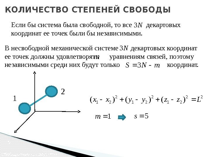 В несвободной механической системе  декартовых координат ее точек должны удовлетворять уравнениям связей, поэтому