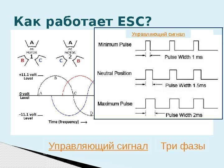 Как работает ESC? Управляющий сигнал Три фазы 
