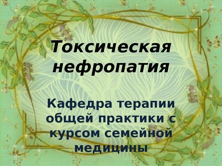 Токсическая нефропатия Кафедра терапии общей практики с курсом семейной медицины 