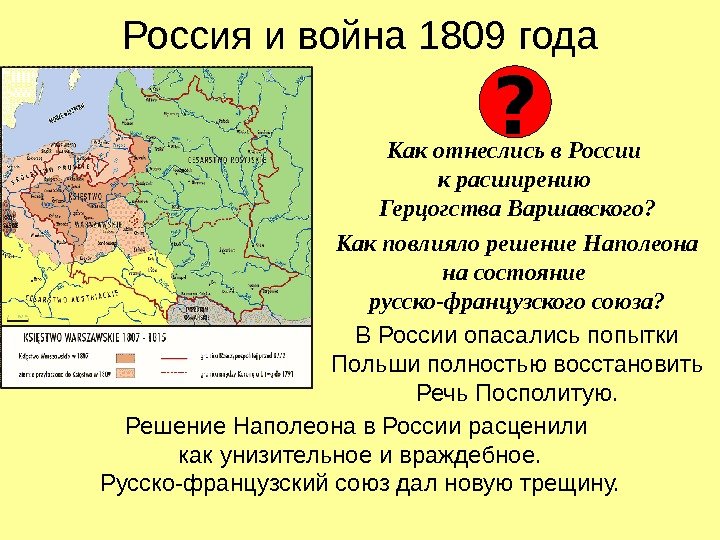 Россия и война 1809 года Как отнеслись в России к расширению Герцогства Варшавского? Как