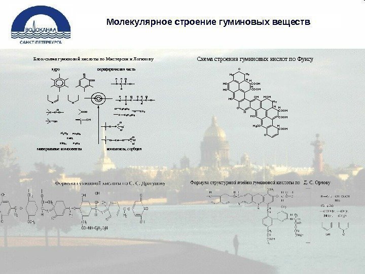 Молекулярное строение гуминовых веществ Блок - схема гуминовой кислоты по Мистерски и Логинову 