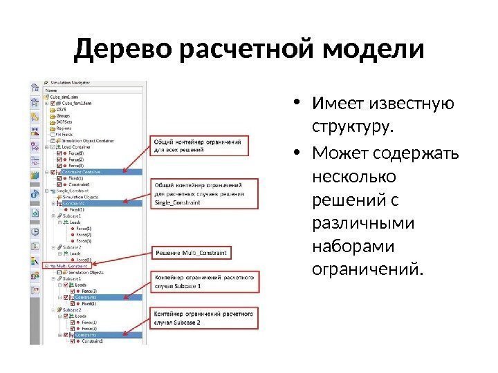 Дерево расчетной модели • Имеет известную структуру.  • Может содержать несколько решений с