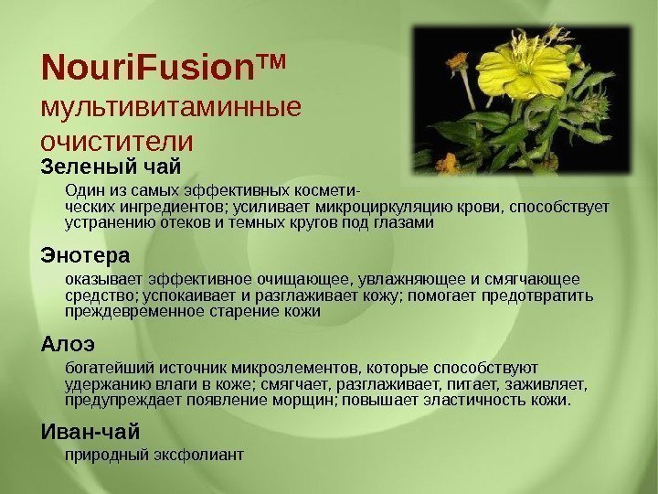 Nouri. Fusion TM  мультивитаминные очистители Зеленый чай Один из самых эффективных космети- 