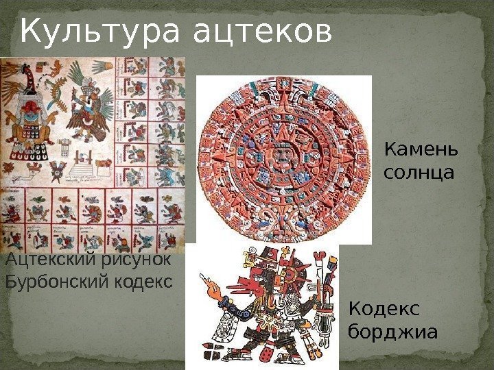 Культура ацтеков Кодекс борджиа. Ацтекскийрисунок Бурбонскийкодекс Камень солнца 