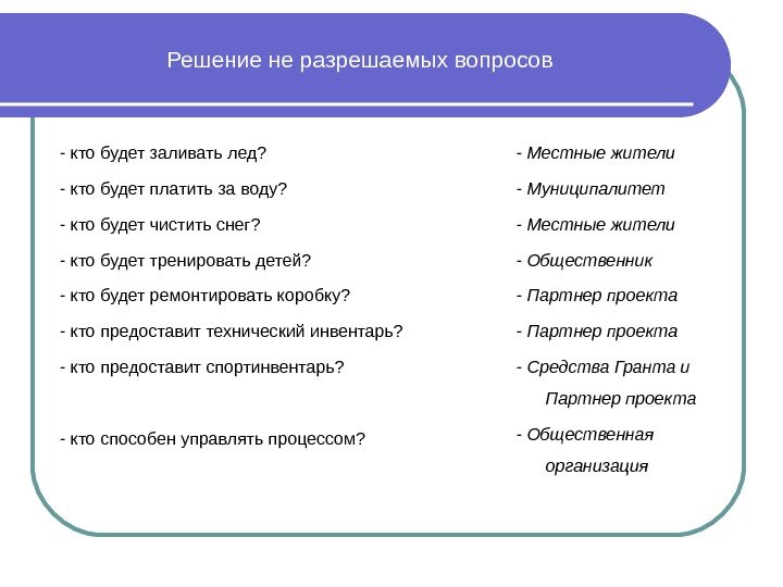 Решение не разрешаемых вопросов - кто будет заливать лед? - кто будет платить за