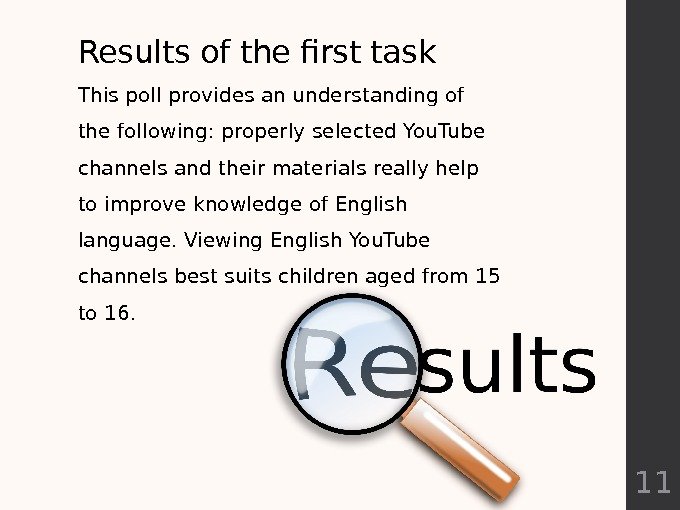 Results of the first task This poll provides an understanding of the following: properly