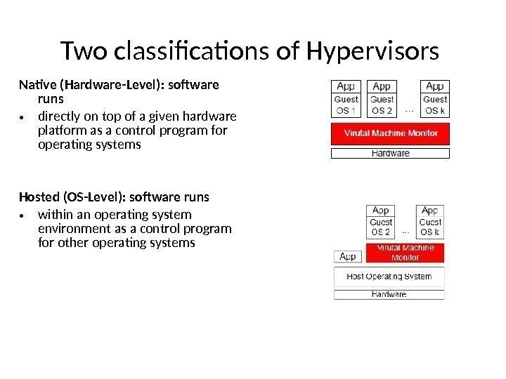 Native (Hardware-Level): software runs • directly on top of a given hardware platform as