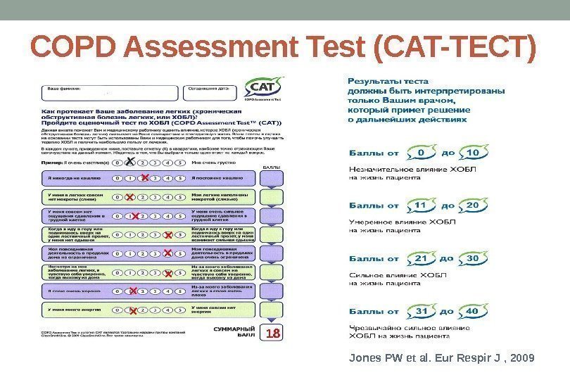 COPD Assessment Test (CAT-ТЕСТ) Jones PW et al. Eur Respir J , 2009× ×