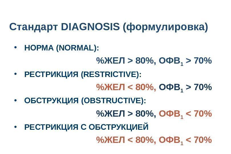  • НОРМА (NORMAL):  ЖЕЛ  80, ОФВ 1  70 • РЕСТРИКЦИЯ