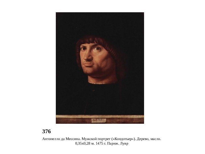 376 Антонелло да Мессина. Мужской портрет ( «Кондотьер» ). Дерево, масло.  0, 35