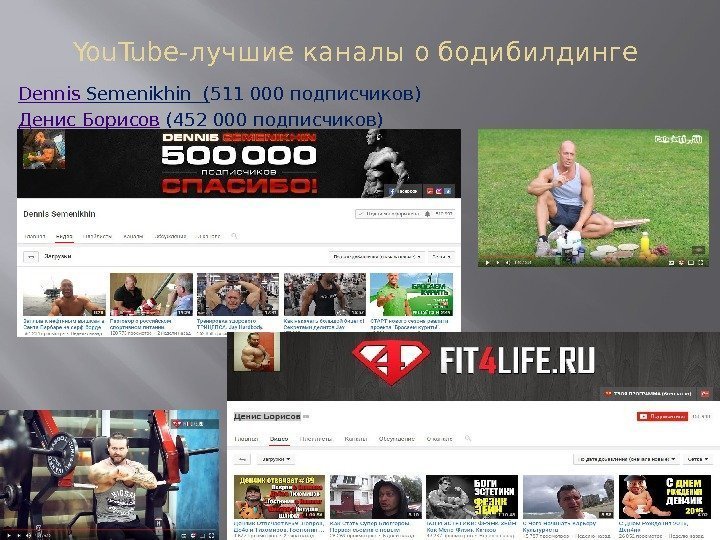 You. Tube-лучшие каналы о бодибилдинге Dennis Semenikhin  ( 511000 подписчиков) Денис Борисов 