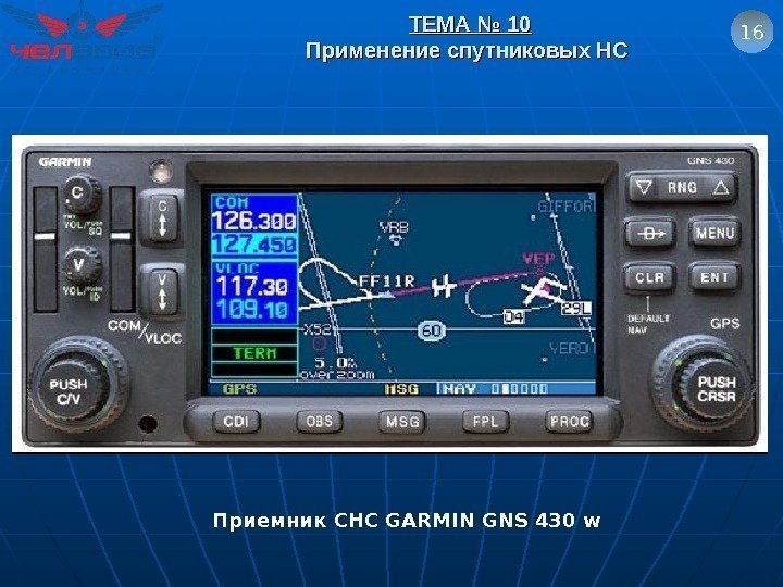 ТЕМА № 10 Применение спутниковых НС  16 Приемник СНС GARMIN GNS 430 w