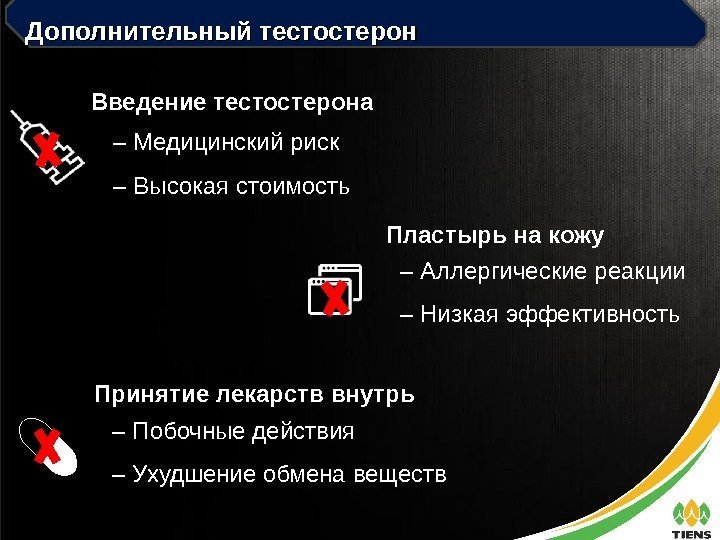 Дополнительный тестостерон – Побочные действия – Ухудшение обмена веществ. Принятие лекарств внутрь. Введение тестостерона