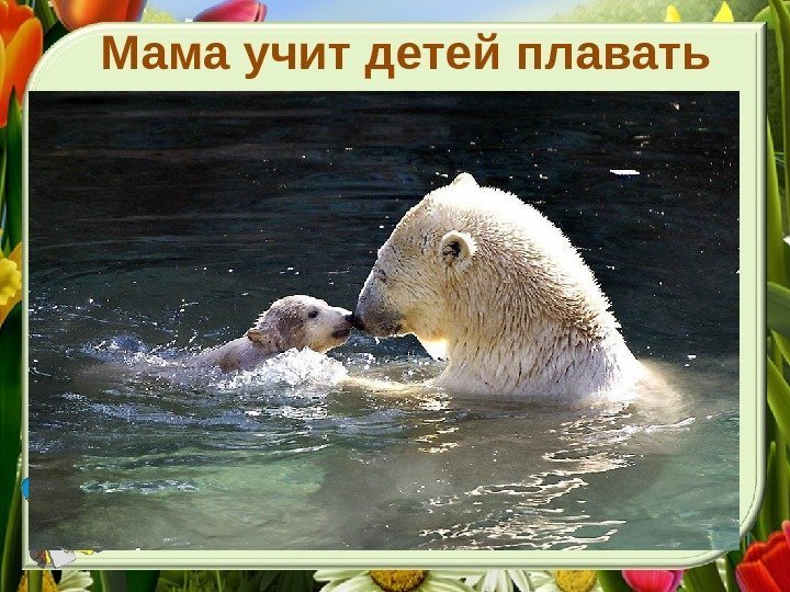 Мама учит детей плавать 