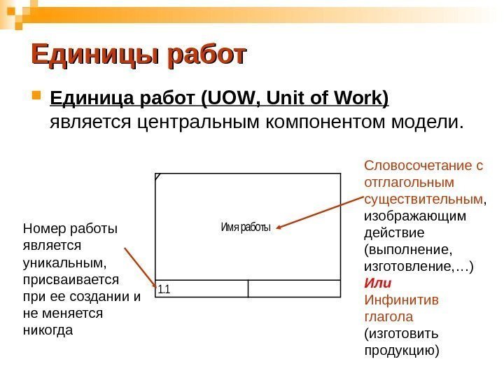 Единицы работ Единица работ ( UOW ,  Unit of Work )  является