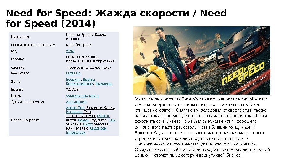 Need for Speed: Жажда скорости / Need for Speed (2014) Название: Need for Speed: