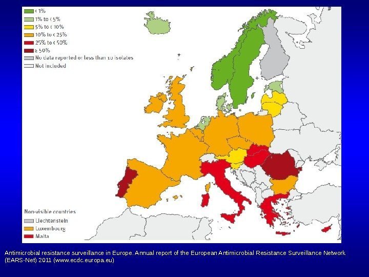 Доля MRSA штаммов в Европе, 2011 Antimicrobial resistance surveillance in Europe. Annual report of
