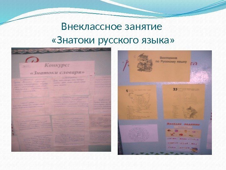 Внеклассное занятие  «Знатоки русского языка» 
