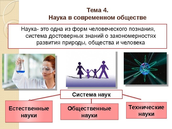 Тема 4. Наука в современном обществе Наука- это одна из форм человеческого познания, 