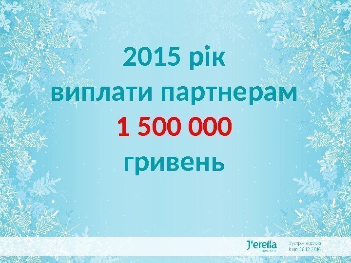 ДЖЕРЕЛІЯ В ЦИФРАХ І ФАКТАХ 2015 рік виплати партнерам 1 500 000 гривень 
