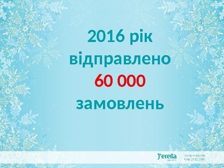 ДЖЕРЕЛІЯ В ЦИФРАХ І ФАКТАХ 2016 рік відправлено 60 000 замовлень 