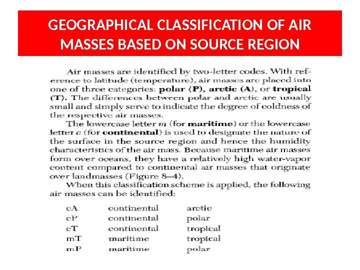 GEOGRAPHICAL CLASSIFICATION OF AIR MASSES BASED ON SOURCE REGION 