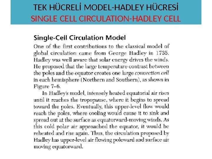 TEK HÜCRELİ MODEL-HADLEY HÜCRESİ SINGLE CELL CIRCULATION-HADLEY CELL 