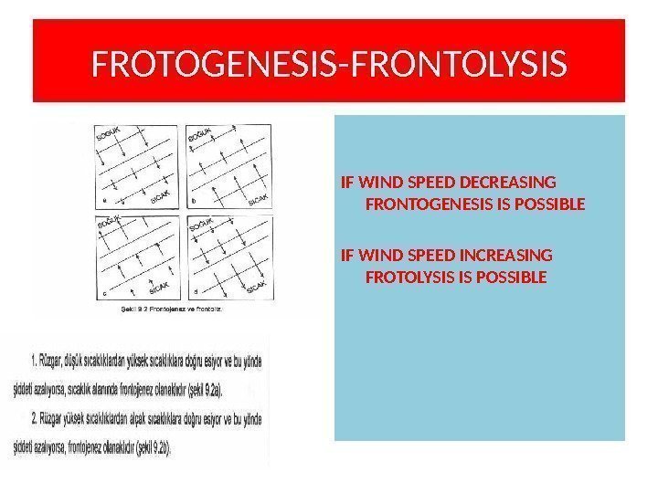 FROTOGENESIS-FRONTOLYSIS IF WIND SPEED DECREASING FRONTOGENESIS IS POSSIBLE IF WIND SPEED INCREASING FROTOLYSIS IS