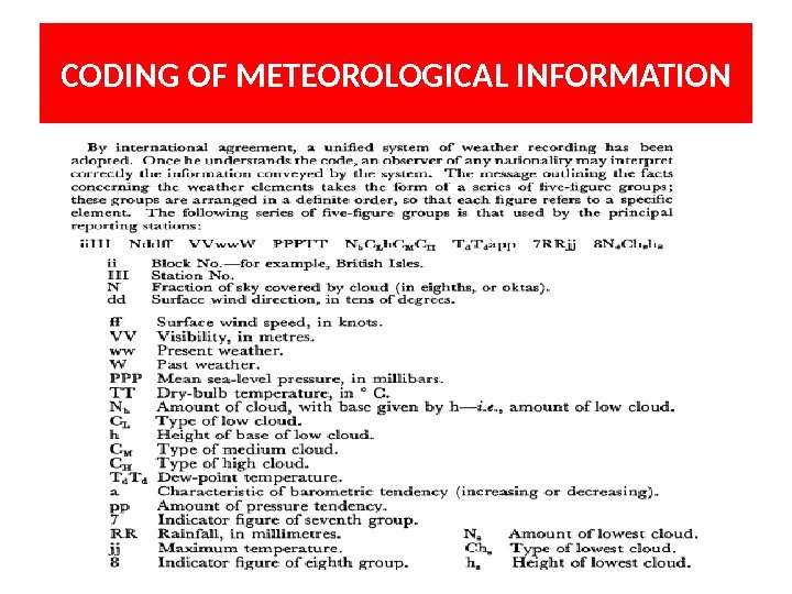 CODING OF METEOROLOGICAL INFORMATION 