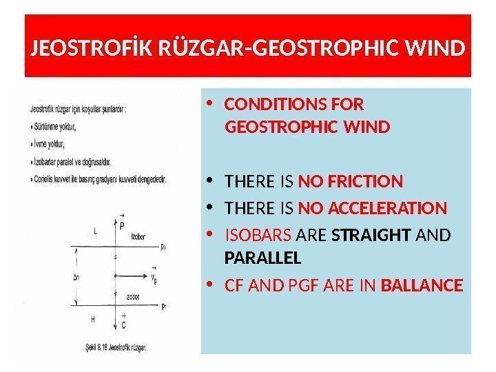 JEOSTROFİK RÜZGAR-GEOSTROPHIC WIND • CONDITIONS FOR GEOSTROPHIC WIND • THERE IS NO FRICTION •