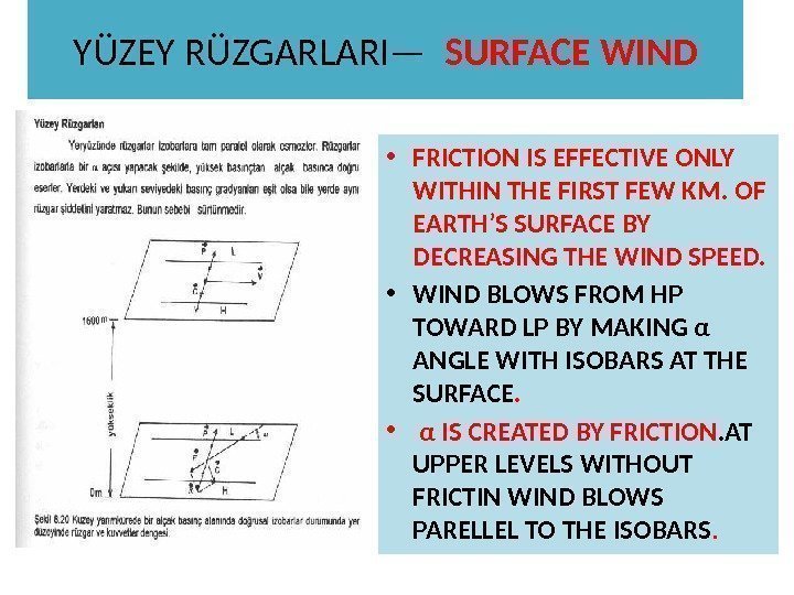 YÜZEY RÜZGARLARI—  SURFACE WIND • FRICTION IS EFFECTIVE ONLY WITHIN THE FIRST FEW