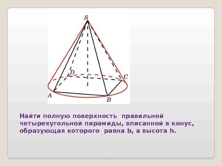 Площадь поверхности правильной четырехугольной пирамиды