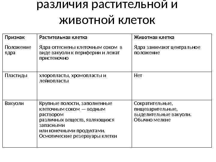 Сходство и различие клеток растений