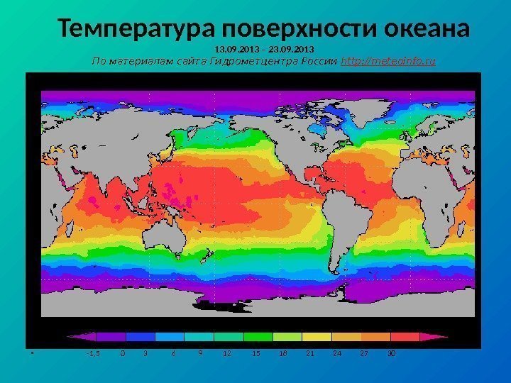 Температура поверхности океана  13. 09. 2013 – 23. 09. 2013 По материалам сайта