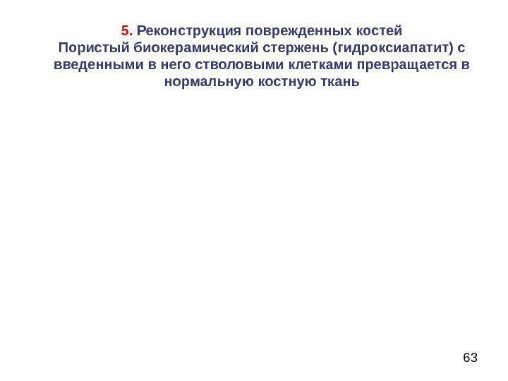 635.  Реконструкция поврежденных костей Пористый биокерамический стержень (гидроксиапатит) с введенными в него стволовыми