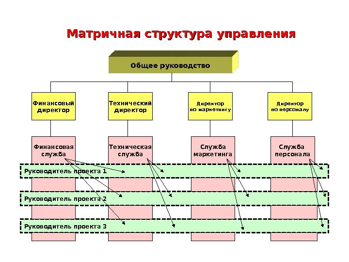   Матричная структура управления Общее руководство Финансовый директор Технический директор Директор по маркетингу