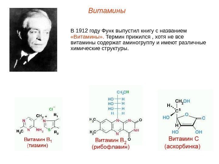 Витамины В 1912 году Функ выпустил книгу с названием  «Витамины» .  Термин