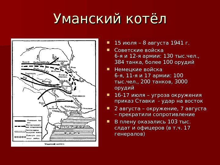   Уманский котёл 15 июля – 8 августа 1941 г.  Советские войска
