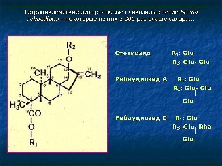   Тетрациклические дитерпеновые гликозиды стевии Stevia rebaudiana – некоторые из них в 300