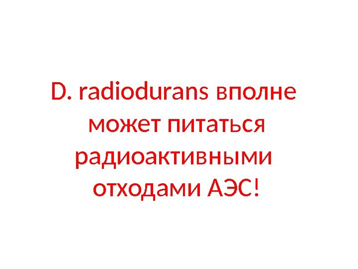 D. radiodurans вполне может питаться радиоактивными отходами АЭС! 