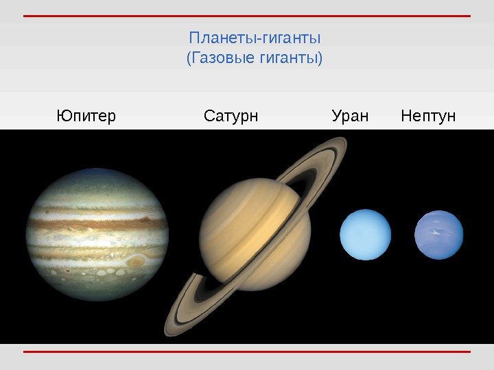 Планеты - гиганты (Газовые гиганты)  Юпитер    Сатурн   