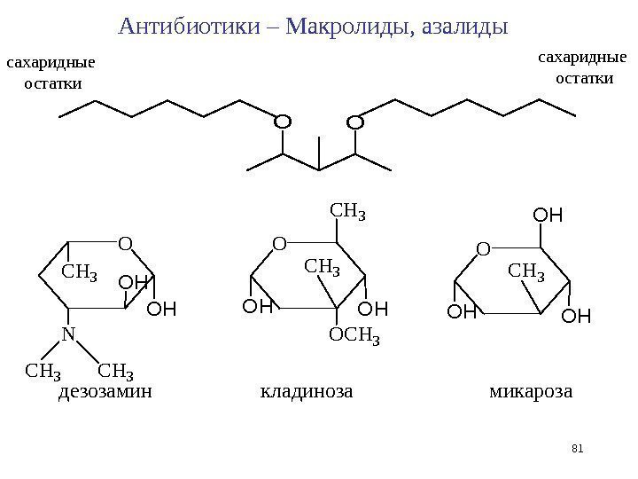 OOсахаридные остатки дезозамин  кладиноза   микароза O CH 3 N OH OH