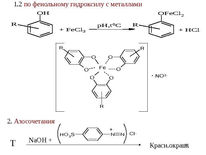 NNHO 3 S  + Cl-1. 2 по фенольному гидроксилу с металлами OH R