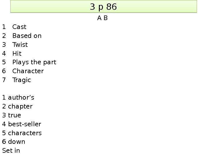 3 p 86 A B 1 Cast 2 Based on 3 Twist 4 Hit