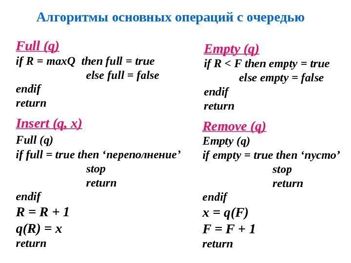 Empty (q)  if R  F then empty = true else empty =