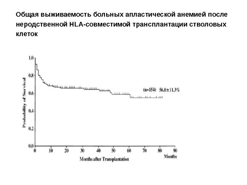 Общая выживаемость больных апластической анемией после неродственной HLA-совместимой трансплантации стволовых клеток  