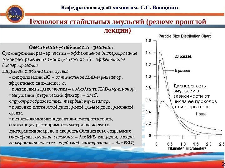 Кафедра коллоидной химии им. С. С. Воюцкого 2 Технология стабильных эмульсий (резюме прошлой лекции)